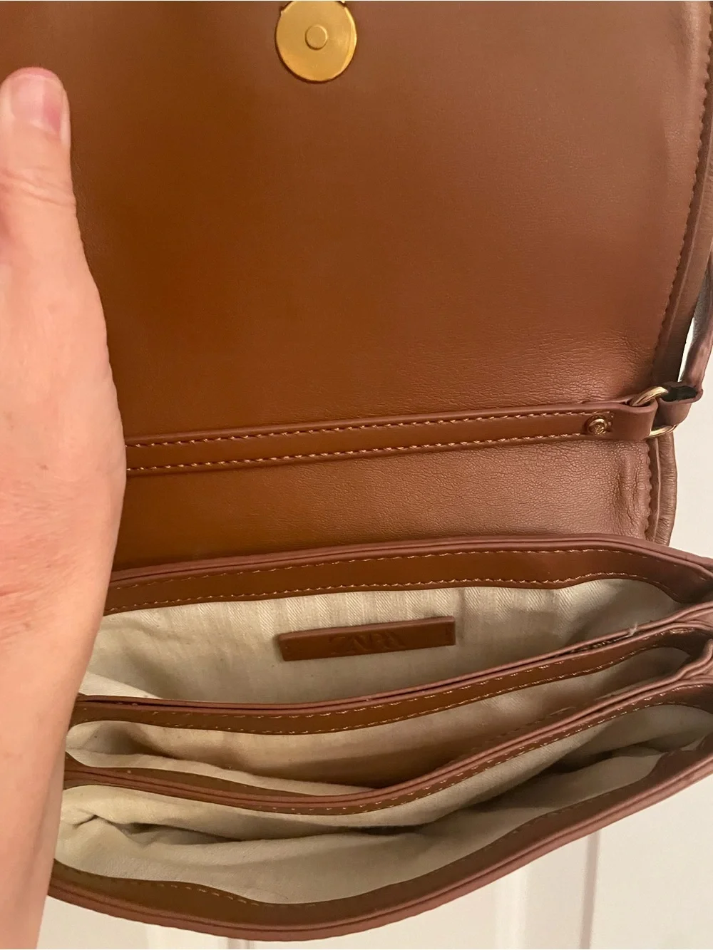 Zara Tan Brown Leather Crossbody Bag